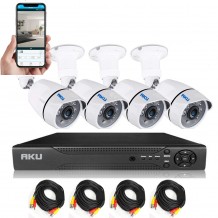 Kit supraveghere video AKU 4 camere SUPER CLEAR AHD + DVR 4 canale FULL HD 1080N H264, interior exterior carcase metalice cu infrarosu, iesire internet cu vizualizare pe telefon mobil tableta desktop